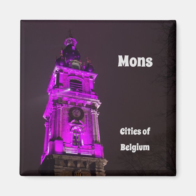 Klockstapel i Mons Belgien Magnet (Framsidan)