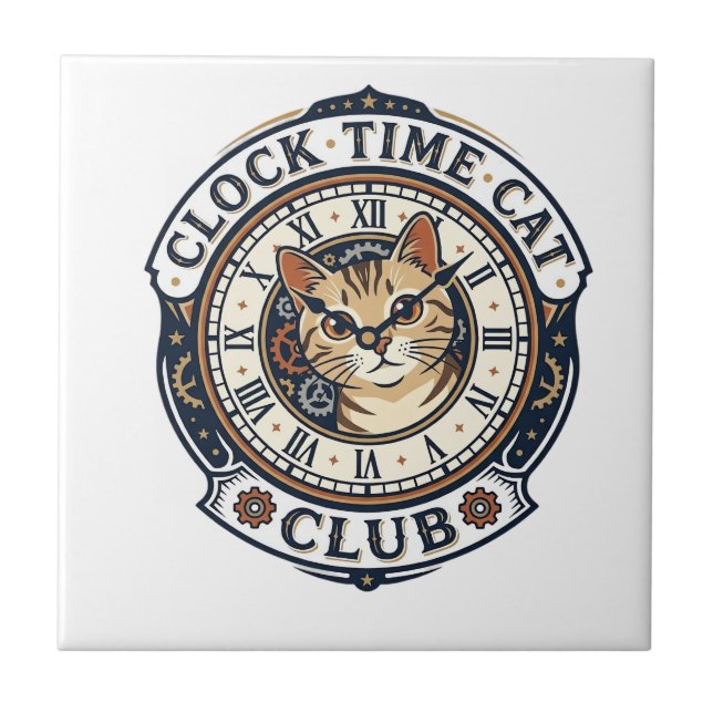Klocktid Katt Katt Grafisk Tee Art - Klocktid Ca Kakelplatta (Framsidan)