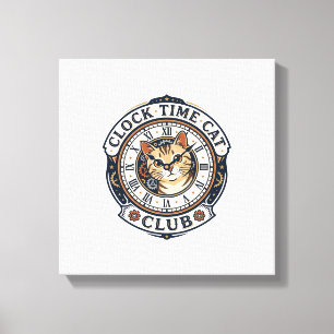 Klocktid Katt Katt Grafisk Tee Art - Klocktid Katt Canvastryck