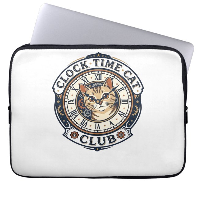 Klocktid Katt Katt Grafisk Tee Konst - Klocktid Ca Laptop Fodral (Framsidan)