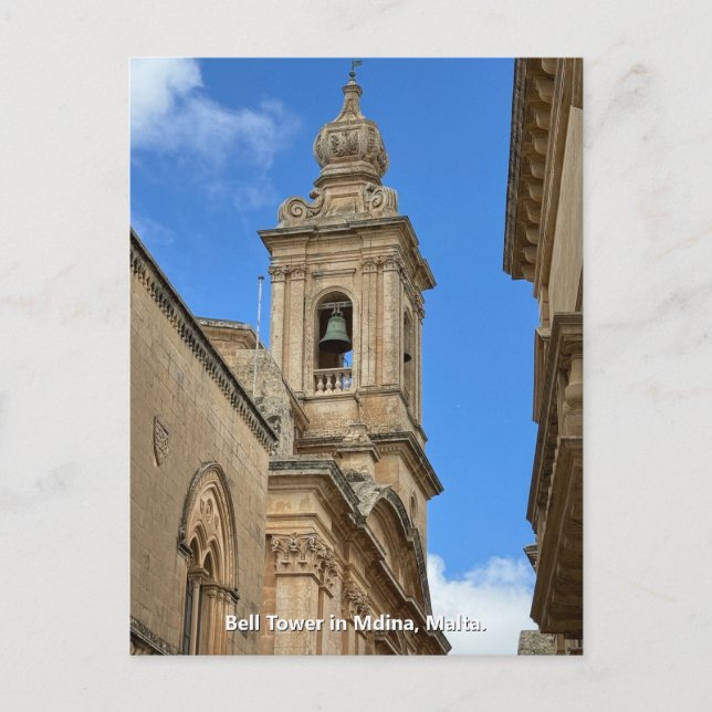 Klocktorn i Mdina, Malta. Vykort (Framsida)