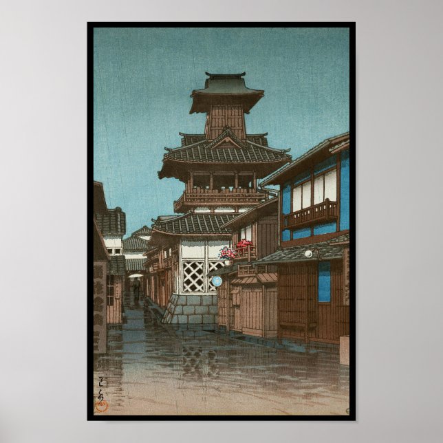 Klocktorn i Okayama Hasui Kawase shin hanga Poster (Framsidan)