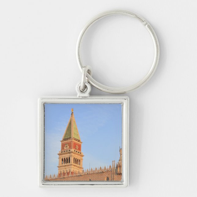 Klocktorn, Piazza San Marco, Venedig Fyrkantig Silverfärgad Nyckelring (Framsidan)
