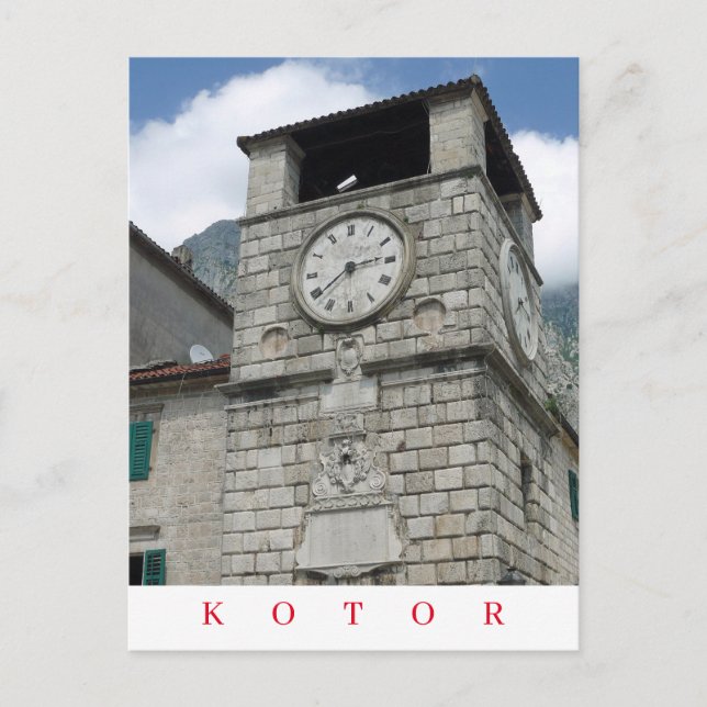 Klocktorn vy vykort från Kotor Montenegro (Framsida)