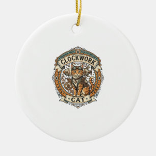 Klockverk Katt Katt Steampunk Vintage Vektor Konst Julgransprydnad Keramik