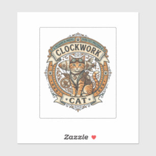 Klockverk Katt Katt Steampunk Vintage Vektor Konst Klistermärken