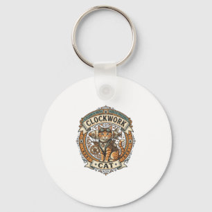 Klockverk Katt Katt Steampunk Vintage Vektor Konst Nyckelring