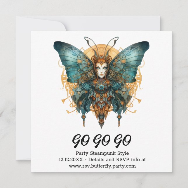 Klockverkshoppande Fjäril Steampunk Bröllop Meddelande (Framsida)