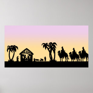 Klok manar för NativitySilhouette på horisonten Poster