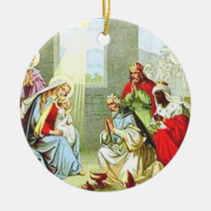 Klok manar på nativityen julgransprydnad keramik