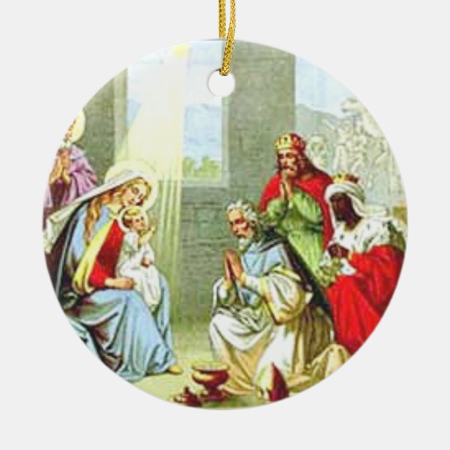 Klok manar på nativityen julgransprydnad keramik (Framsidan)