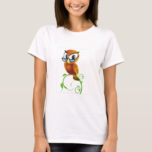 Klok uggla med exponeringsglas tee shirt (Framsida)
