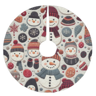 Klokt Mönster i Snögubbar Julgransmatta Borstad Polyester