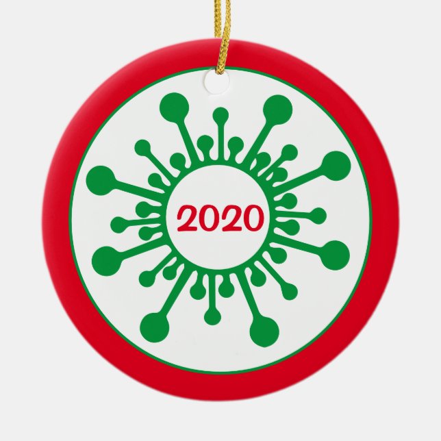 Klokt prydnadsämne - År 2020, då vi alla stannade  Julgransprydnad Keramik (Framsidan)