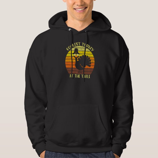 Klokt Turkiet vid Bord Happy thanksgiving Hoodie (Framsida)