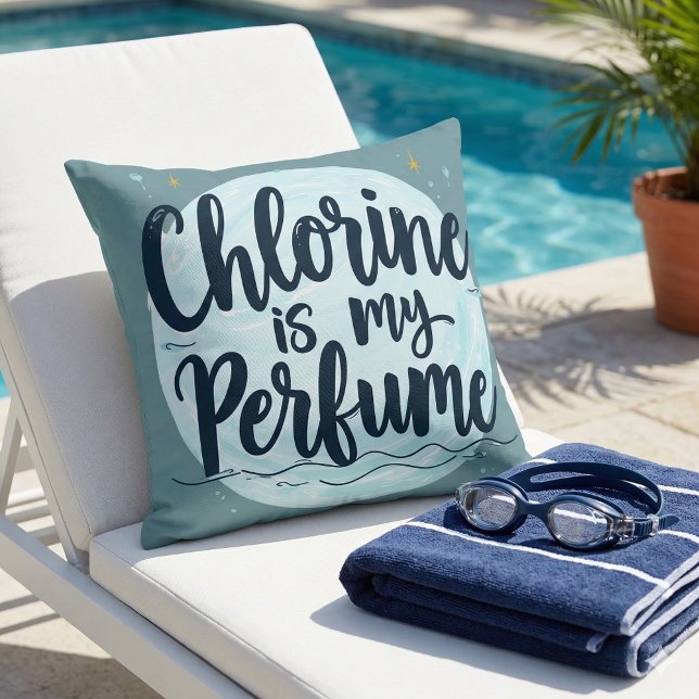 Klor är min parfym Roligt simning citat Kudde (Chlorine Is My Perfume Funny Swimming Quote Throw Pillow Mockup A)