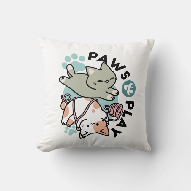 Klor och lek – Bedårande kattillustration Kudde (Framsida)