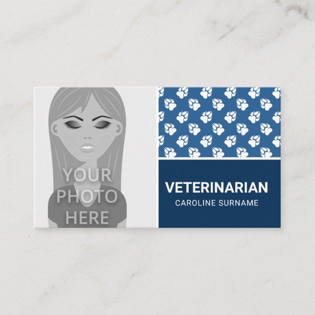 Klor På Blå & Ditt Eget Foto Djur Veterinär Visitkort (Framsida)