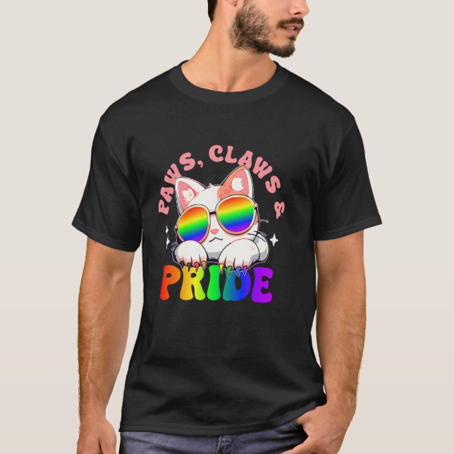 Klor, tass och stolthet Katt solglasögon Regnbåge  T Shirt (Framsida)