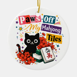 Klorna bort från mina Mahjong-brickor Svart katt Julgransprydnad Keramik