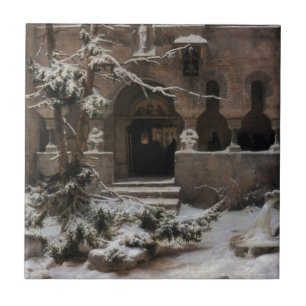 kloster i Winter Snö (av Karl Lessing) Kakelplatta