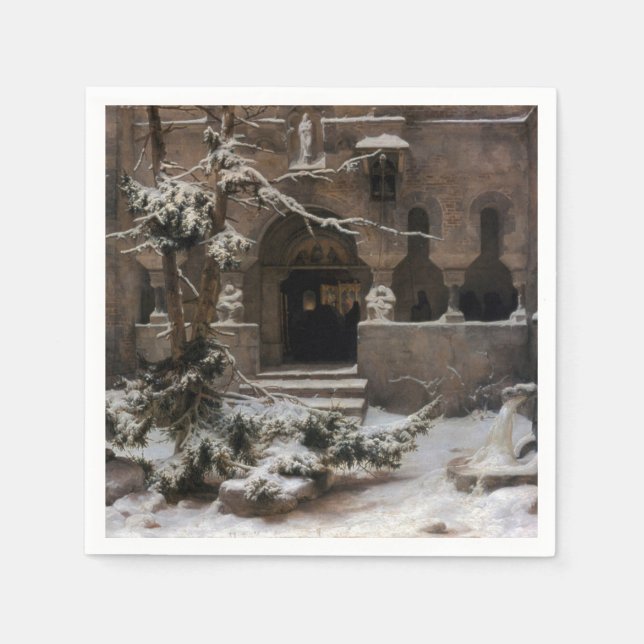 kloster i Winter Snö (av Karl Lessing) Pappersservett (Framsidan)