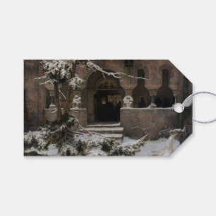 kloster i Winter Snö (av Karl Lessing) Presentetikett