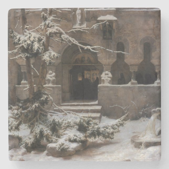 kloster i Winter Snö (av Karl Lessing) Stenunderlägg (Framsidan)
