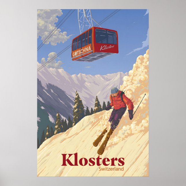 Klosters Schweiz Skidort Reseskylt Poster (Framsidan)