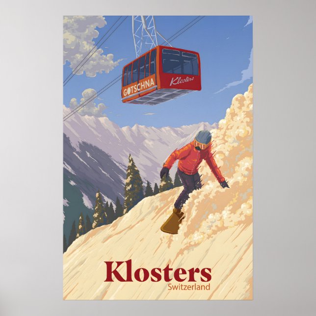 Klosters Schweiz Snowboard Resereklam Poster (Framsidan)
