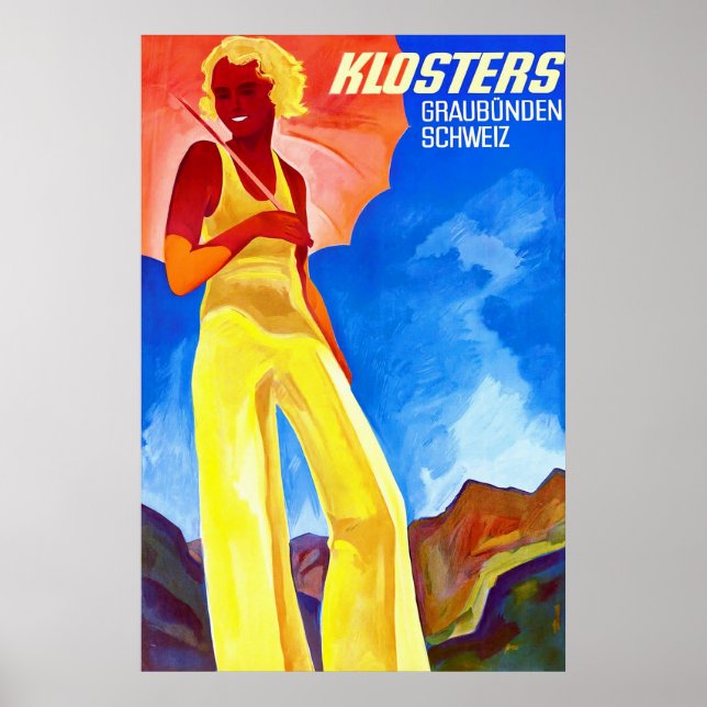 Klosters ~ Vintage Swiss Travel Poster (Framsidan)