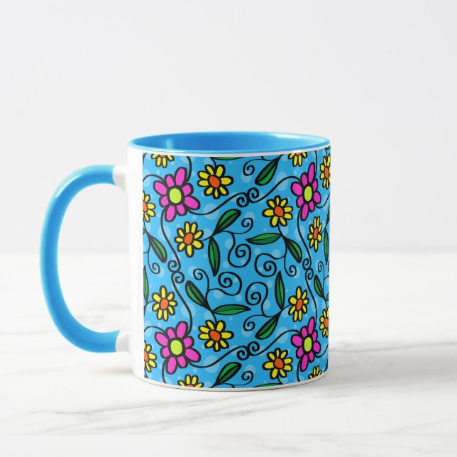 klotter blommor kaffemugg (Vänster)
