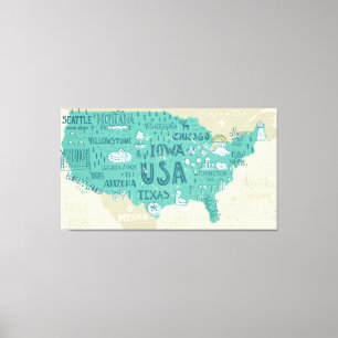 Klotterkarta av USA Canvastryck