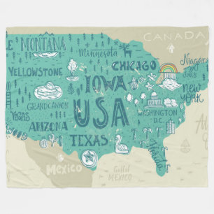 Klotterkarta av USA Fleecefilt