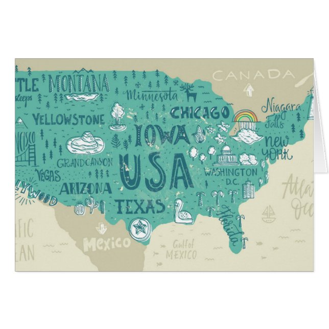 Klotterkarta av USA Hälsningskort (Framsidan Horizontal)