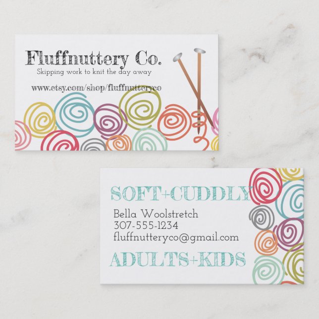 Klottra visitkorten för garnbollstickor visitkort (Fram/baksida)