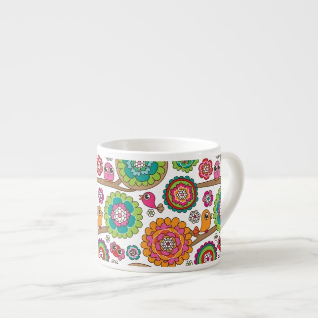 klottret blommar bakgrundsmönster espressomugg (Framsida höger)