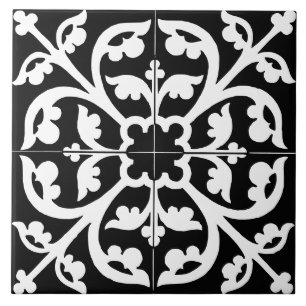 Klöver Blomma Blommig Abstrakt Svart & Vit Kakelplatta