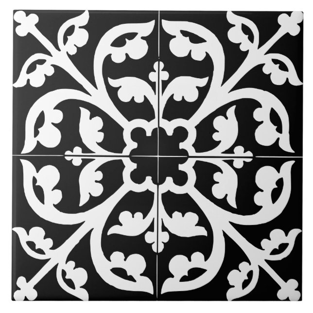 Klöver Blomma Blommig Abstrakt Svart & Vit Kakelplatta (Framsidan)