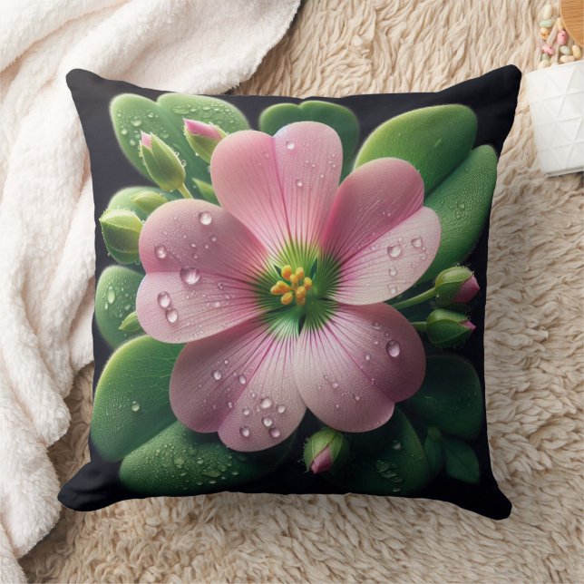 Klöver Blommigt Rosa och Grönt Oxalis Kudde (Filt)