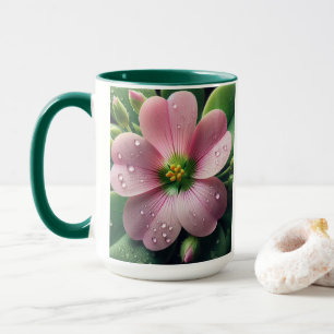 Klöver Blommigt Rosa och Grönt Oxalis Mugg