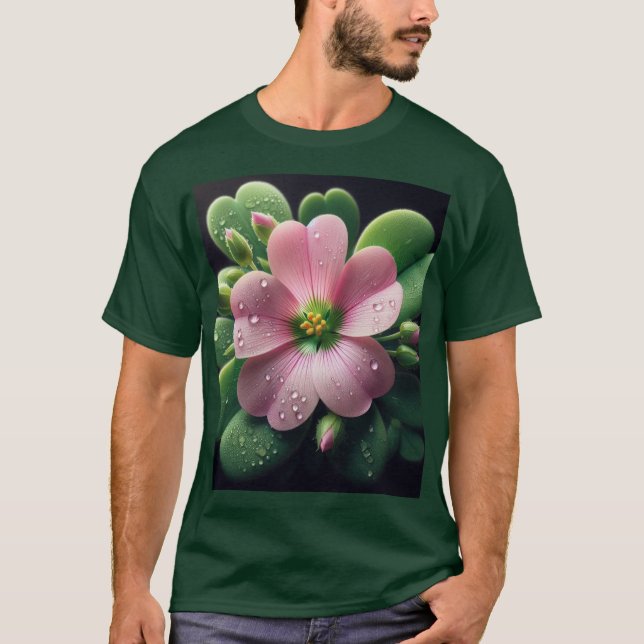 Klöver Blommigt Rosa och Grönt Oxalis T Shirt (Framsida)