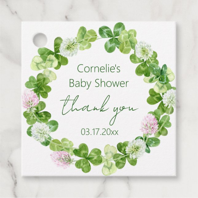 Klöver Bloom Greenery Tack Gåvor Etiketter (Framsida)