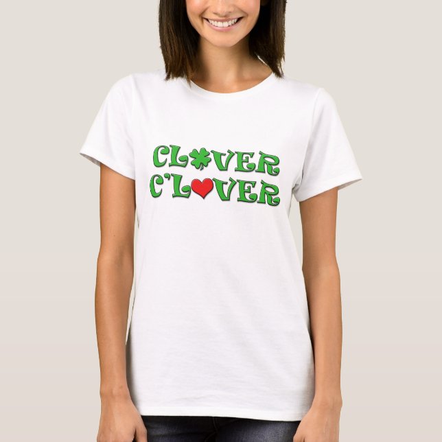 Klöver C'Älskare {4 löv Klöver & Heart} Shirt Tröja (Framsida)
