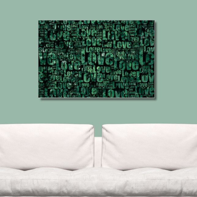 Klöver Fält Grönt Typografi KÄRLEK Poster (Love Clover Poster, Green and Black Wall Art)