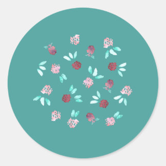 Klöver Flowers Large Glossy Round Sticker Runt Klistermärke