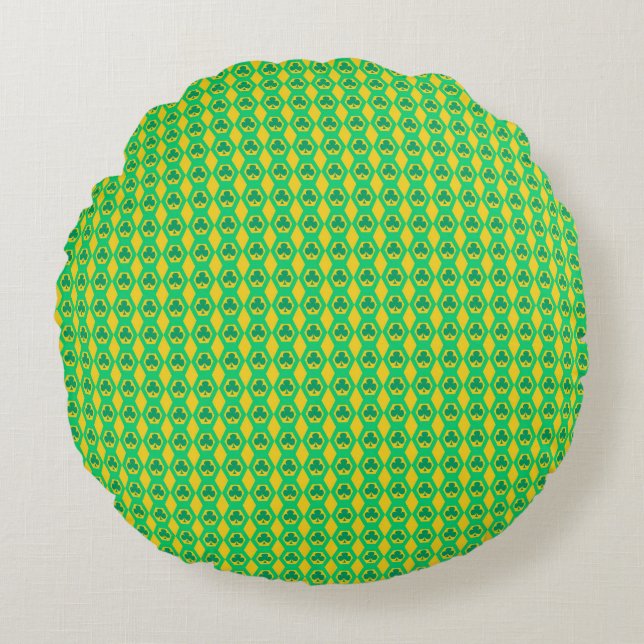 Klöver Grön Gul Hexagon Mönster Rund Kudde (Framsidan)