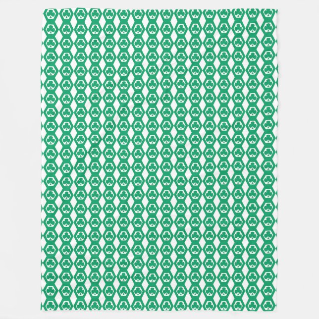 Klöver Grön Vit Hexagon Mönster Fleecefilt (Framsidan)