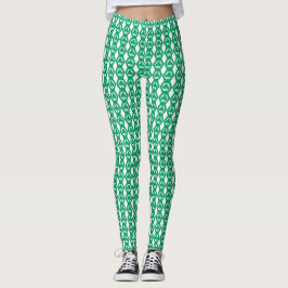 Klöver Grön Vit Hexagon Mönster Leggings
