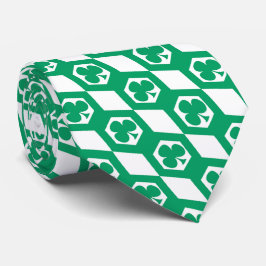 Klöver Grön Vit Hexagon Mönster Slips